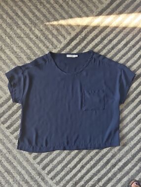 Lush Navy Short Sleeve Boxy Pocket Top